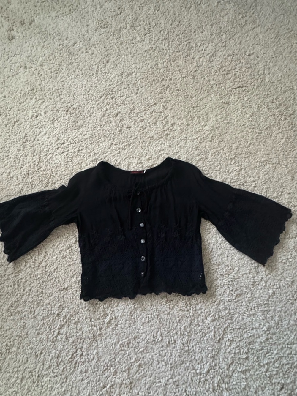 Johnny Was Black Lace-Trim Button-Front Blouse XS EUC